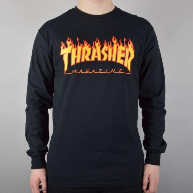 Black and Red Flame Logo - Thrasher Skateboard Magazine LS Flame T-shirt Black Yellow Red ...