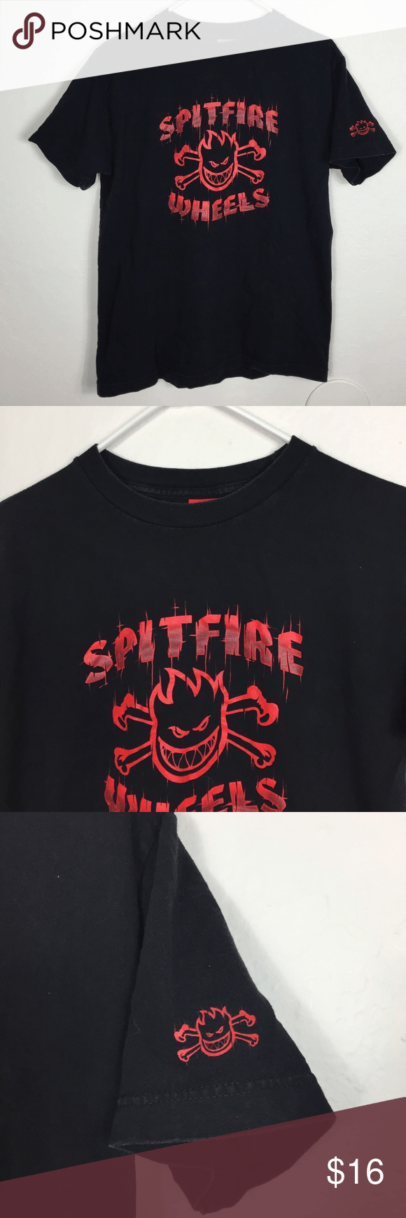 Black and Red Flame Logo - Mens M Spitfire Black Red Flame Logo Graphic Shirt Item: Men's
