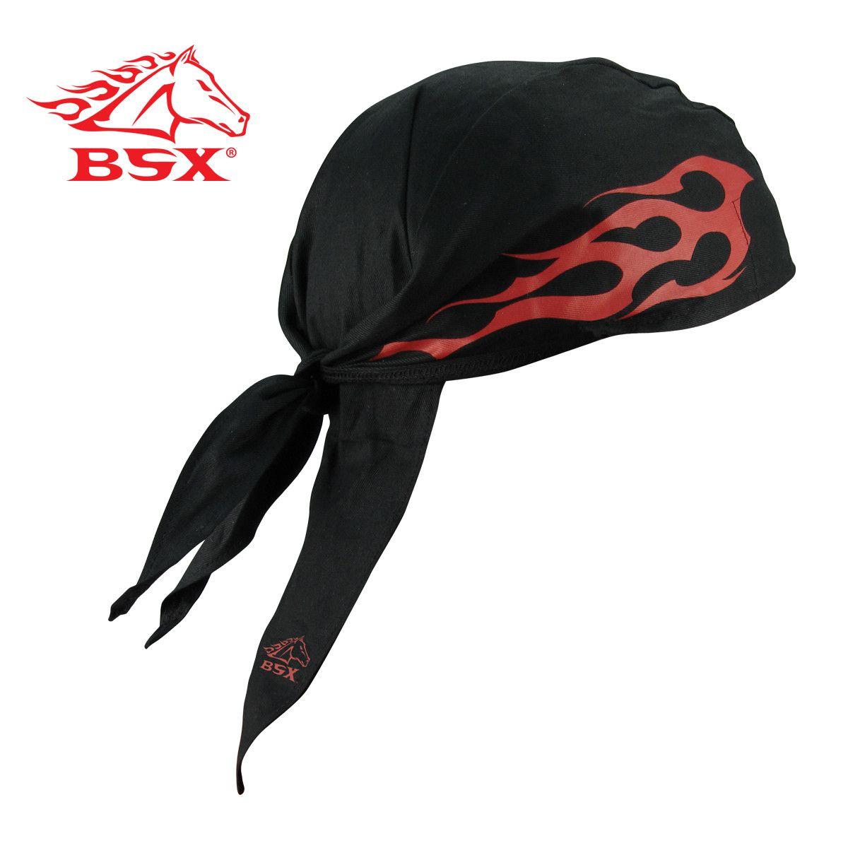 Black and Red Flame Logo - Buy BSX BLACK - RED FLAME & LOGO FIRERAG FR DOO RAG | Strobels Supply