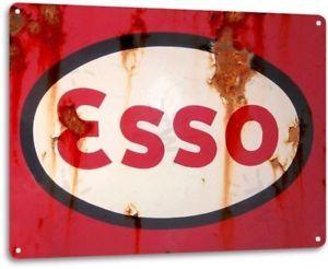Rustic Shop Logo - ESSO Logo Oil Gas Garage Shop Retro Vintage Rustic Wall Decor Metal