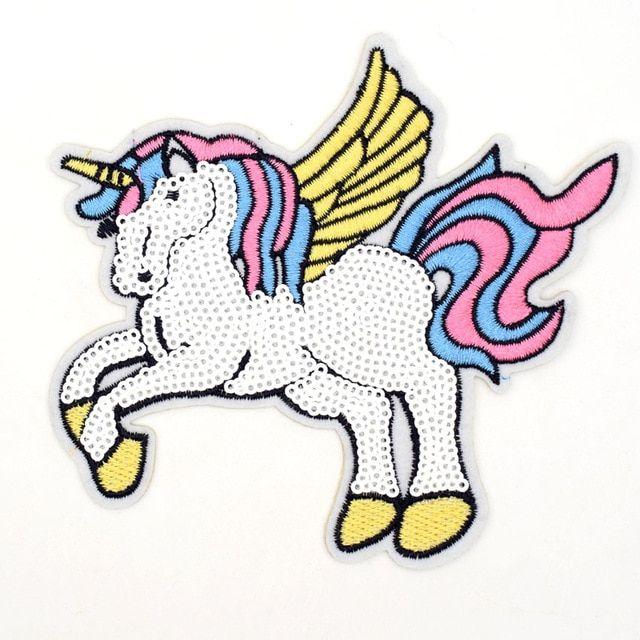Rainbow Horse Logo - Rainbow Sequined Unicorn Horse Comics Cartoon Logo Kid Baby Patch ...