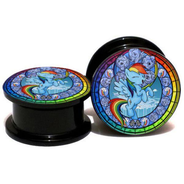 Rainbow Horse Logo - Buy 2pcs Lot Acrylic Rainbow Horse Logo Ear Gauge Plug And Tunnel