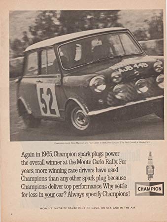 1965 Champion Spark Plug Logo - Amazon.com : 1965 CHAMPION SPARK PLUGS And BMC MINI COOPER S MONTE