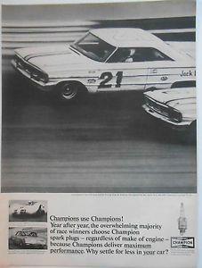 1965 Champion Spark Plug Logo - vintage AD Champion Spark Plugs race car driver Josh Bowsher