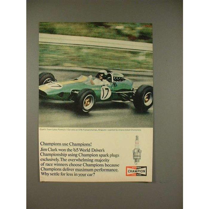 1965 Champion Spark Plug Logo - 1965 Champion Spark Plugs Ad w/ Jim Clark Formula 1 on eBid New ...