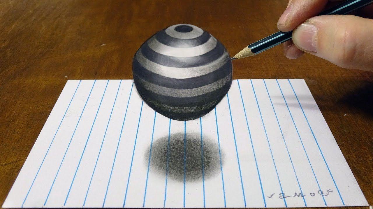 Striped Sphere Logo - How to Draw Floating Striped Sphere - Drawing 3D Striped Ball on ...