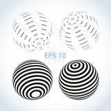 Striped Sphere Logo - 3D Striped ball icon. Sphere logo with lines of red and white on a ...