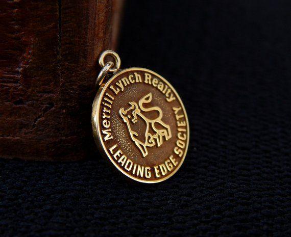 Gold Bull Logo - Vintage 14K Gold Pendant Charm MERRILL LYNCH REALTY Bull Logo | Etsy