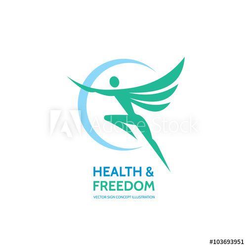 Happiness Logo - Health & freedom logo template with wings. Human