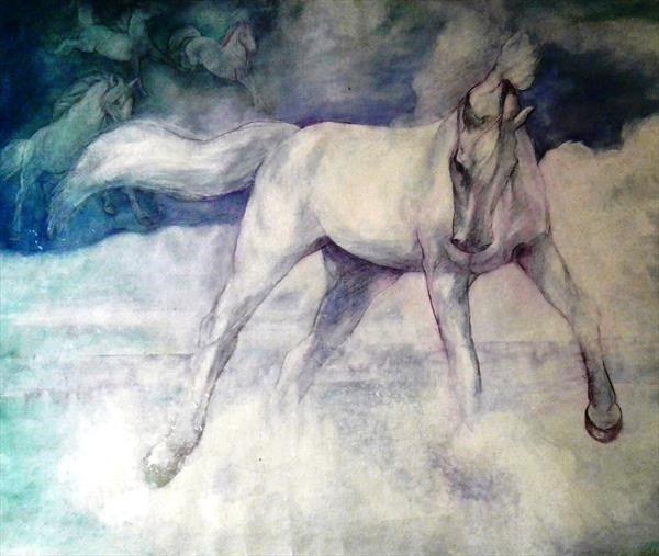 Flyong White Horse Logo - Flying White Horses by Helena Manchip | Artgallery.co.uk