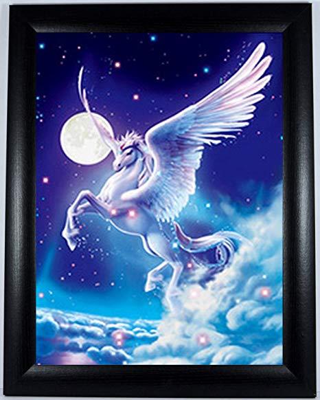Flyong White Horse Logo - Black Framed Pegasus 3D Flying White Horse: 3 Dimensional Picture 3 ...