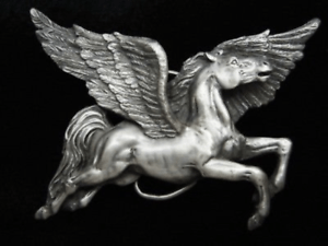 Flyong White Horse Logo - Vtg Pegasus Belt Buckle Horse Pewter Flying Mythology Unicorn Girl ...