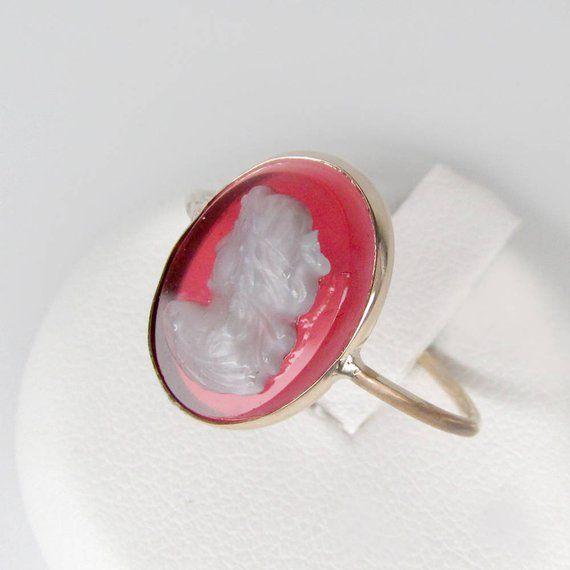 Oval Cameo with Red Logo - antique cameo ring Victorian cameo ring oval cameo ring | Etsy