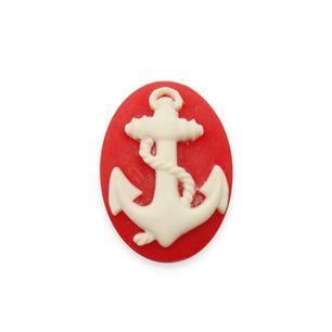 Oval Cameo with Red Logo - Buy Resin Cameo Anchor - White and Red Oval 25x18mm - CATEGORIA ...