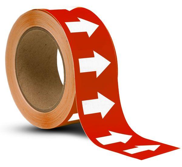 Red Box White Arrow Logo - Red / White Arrow Banding Tape- by SafetySign.com