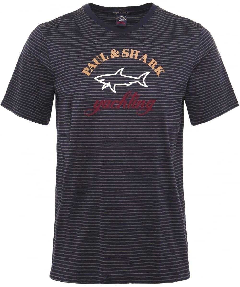 Striped B Logo - Paul & Shark Grey Crew Neck Striped Logo T-Shirt | Jules B