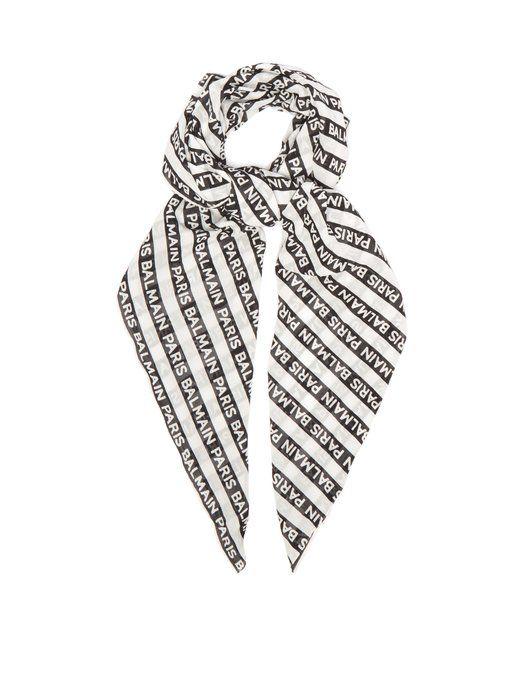 Striped B Logo - Logo-striped cotton scarf | Balmain | MATCHESFASHION.COM KR