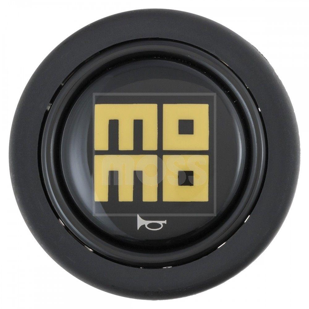 Black and Yellow Logo - Horn Button, Momo Heritage, gloss black with yellow logo, Momo