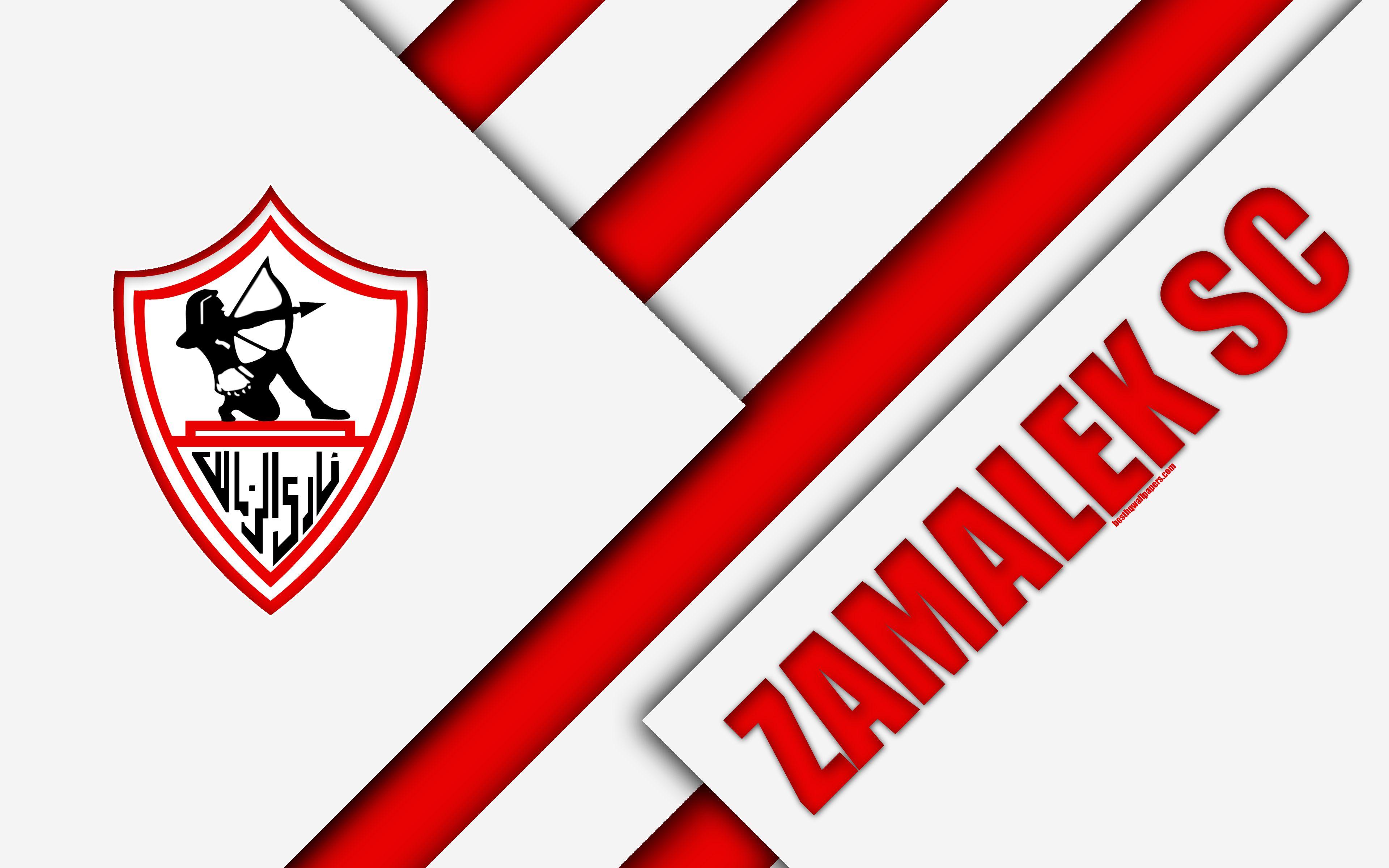 Red Egyptian Logo - Zamalek SC, Egyptian football club, 4k, logo, material design, white
