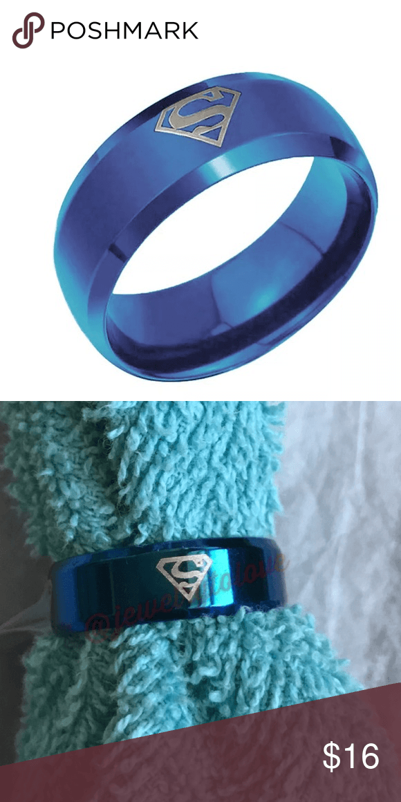 Blue and Silver Superman Logo - Blue and Silver Superman Logo Band Ring Boutique. My Posh Picks