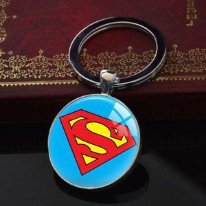 Blue and Silver Superman Logo - MARVELS SUPERMAN SUPERHERO SILVER BLUE GLASS & METAL KEYRING