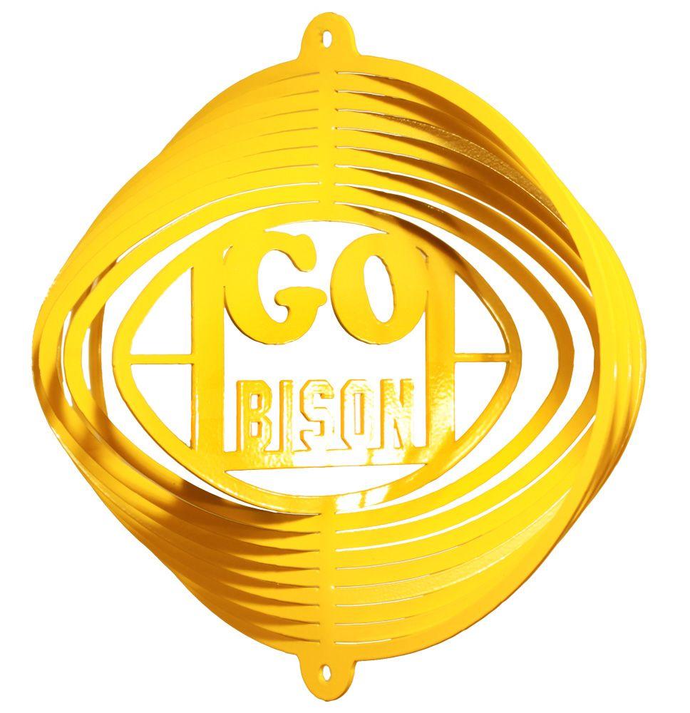 Go Bison Logo - NDSU Gold Go Bison Metal Swirly Wind Spinner - One Herd NDSU Gear