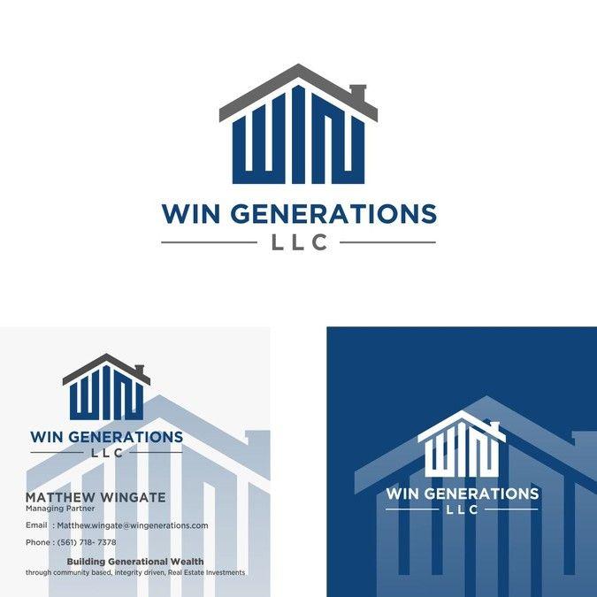 Blue Building Logo - Win Generations business card and logo design. Logo & business card