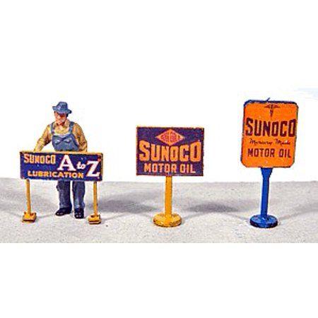 Sunoco Gas Station Logo - HO Vintage Sunoco Gas Station Curb Signs (3) (D)