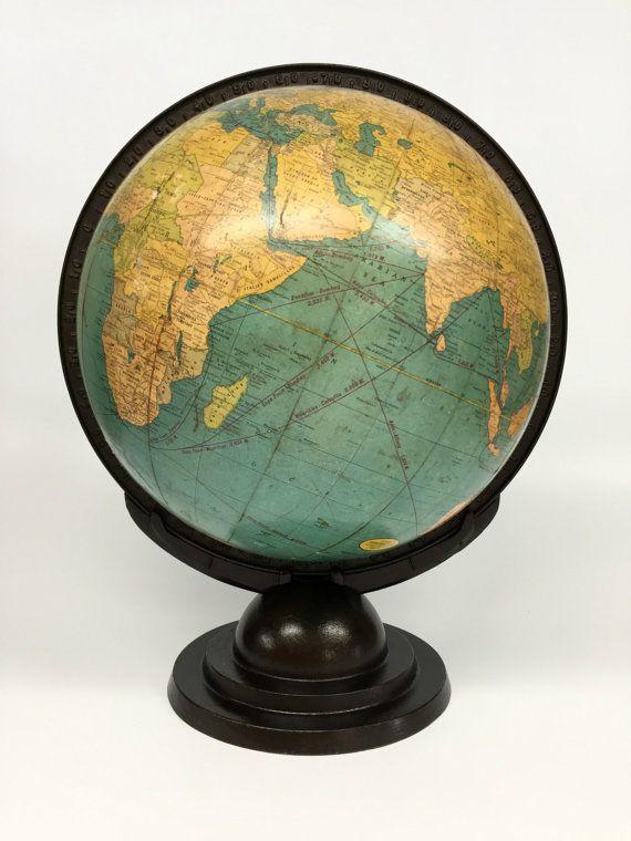 Antique World Globe Logo - Antique World Globe, Cram's Terrestrial Globe, Desk Globe, Vintage ...