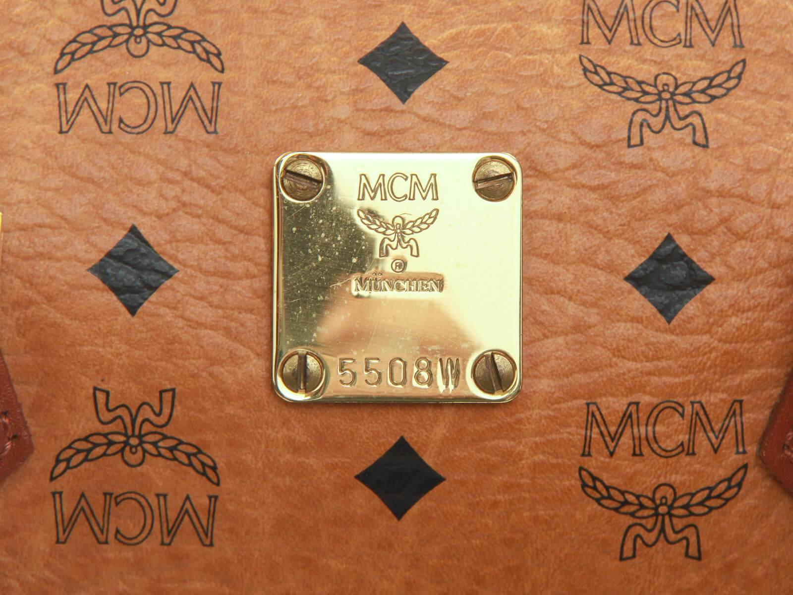 MCM Logo - Authentic MCM Logos Pattern boston Bag Brown PVC Leather Germany ...