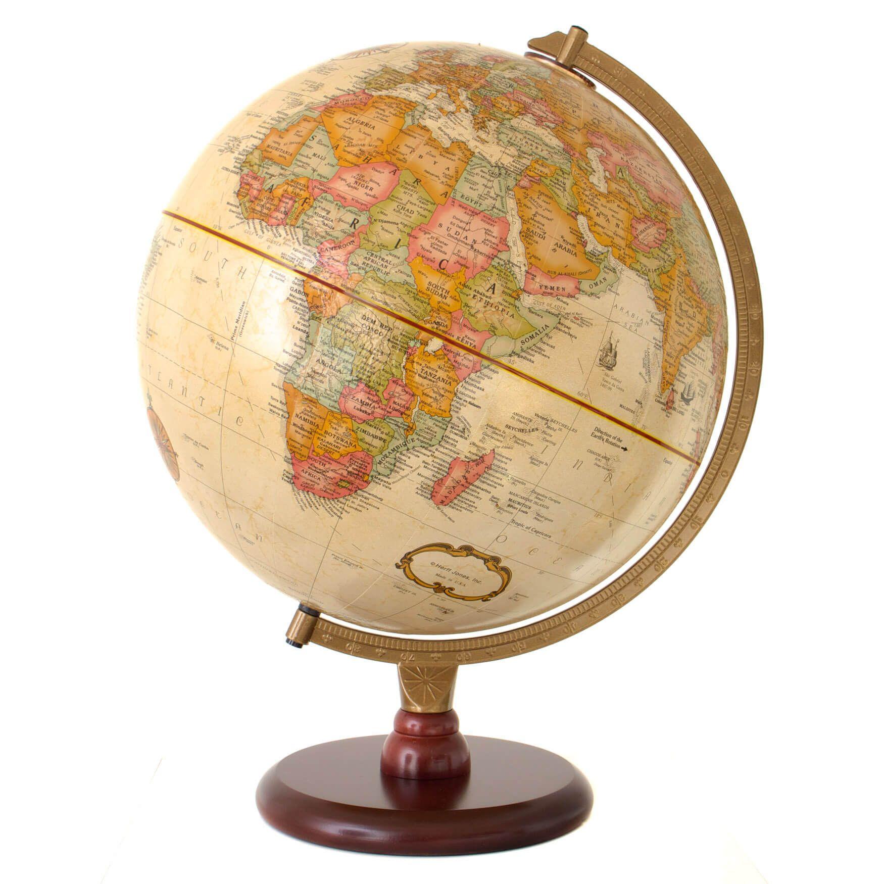 Antique World Globe Logo - Piedmont Desk Globe. Antique Ocean World Globe with Solid Maple Base