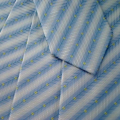 White Stripes with Yellow Square Logo - Blue Striped Necktie With White Stripes and Yellow Square Design