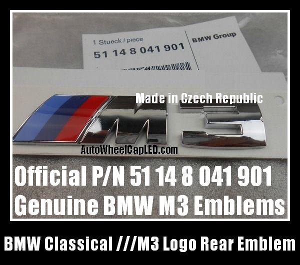 Silver M3 Logo - BMW Genuine ///M3 Power 3 Series Blue Red Metallic Silver Trunk Rear