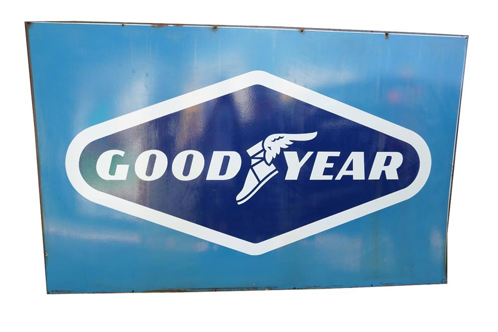 Goodyear Winged Foot Logo - Huge 1960s Goodyear Tires double-sided porcelain garage sign