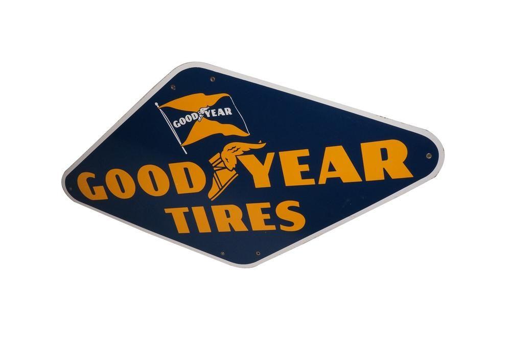 Goodyear Winged Foot Logo - Near perfect 1950s Goodyear Tires single-sided porcelain gara