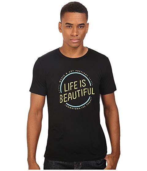 Black T Circle Logo - Life is Beautiful Circle Logo - Crew Neck Tee Black Tops