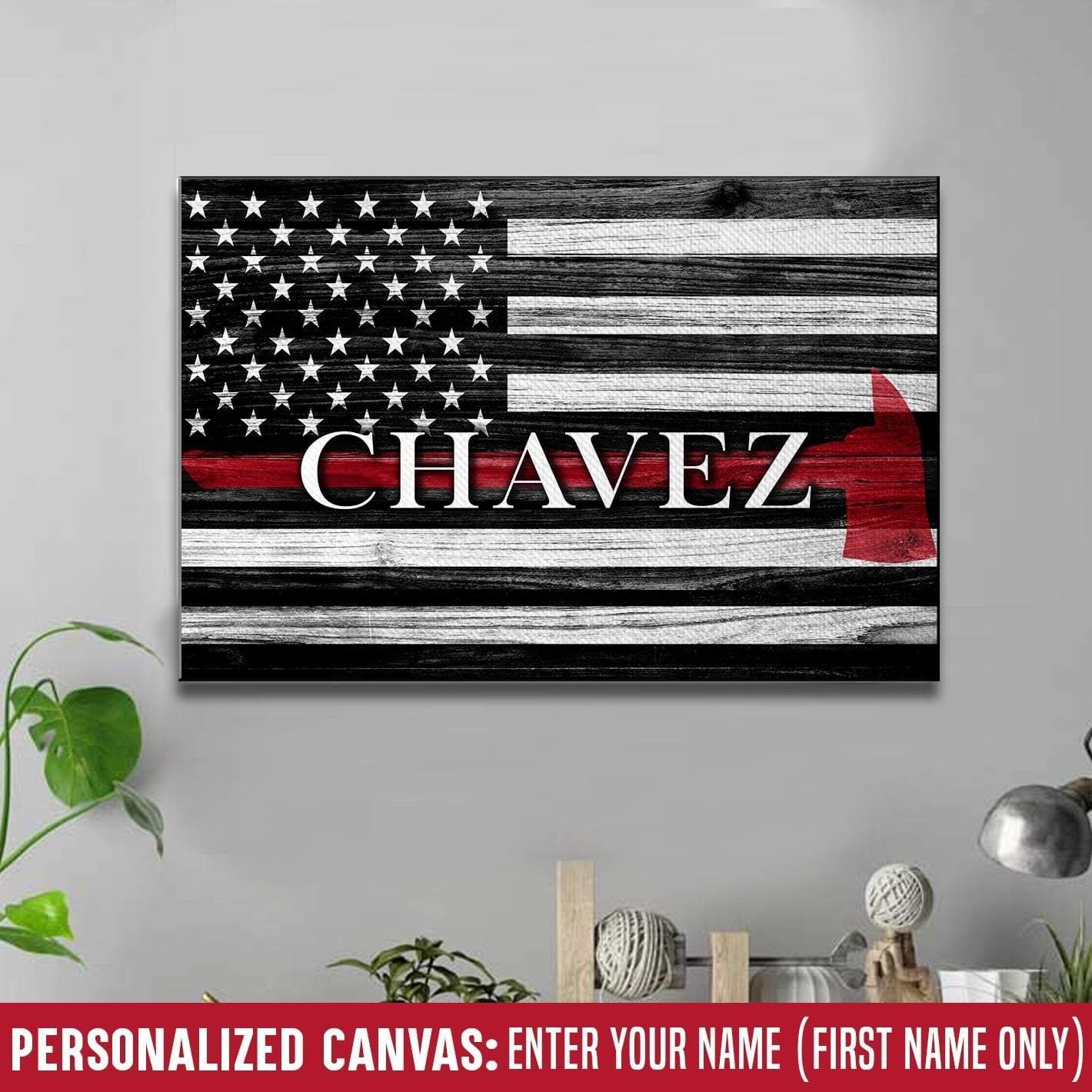 Thin Red Rectangle Logo - Personalized - Thin Red Line - Firefighter Axe Canvas - My Hero ...