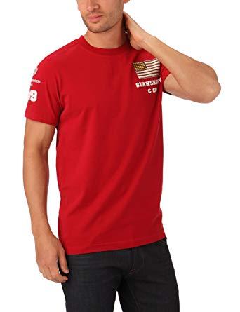 Red X Sports Logo - Stansbury & Co Men's Sports Logo Round Collar Short Sleeve T Shirt