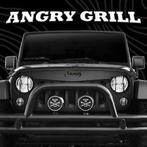 Black Jeep Grill Logo - Jeep 07-18 JK Grille Angry Grill Kit w/ Black Jeep Emblem & Hood to ...