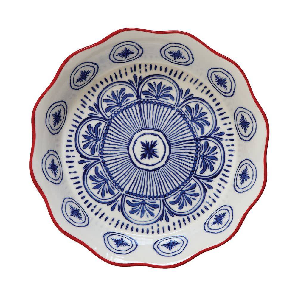 Round Blue and Red Company Logo - ROUND HAND PAINTED PIE DISH BLUE RED Marie And Company