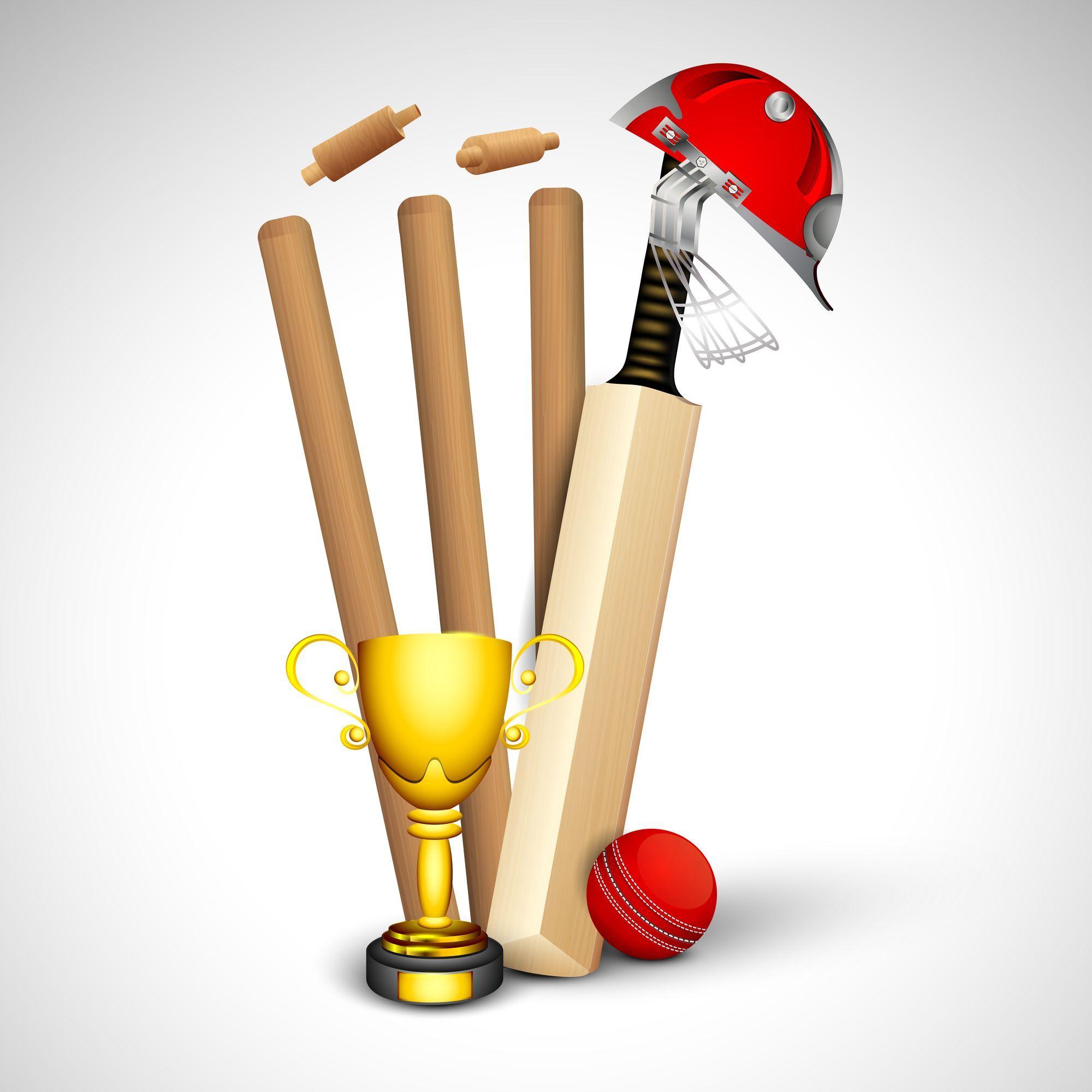 Bat and Ball Logo - Abstract sports concept with cricket ball on wicket stumps ...