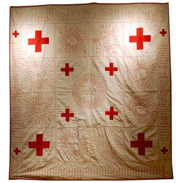 SS White On Red Cross Logo - Red Cross Signature Quilt Dorcus S.S. Collectors Weekly