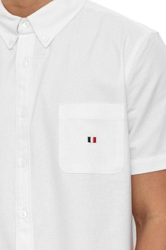 SS White On Red Cross Logo - Carre Oxford Button up SS White