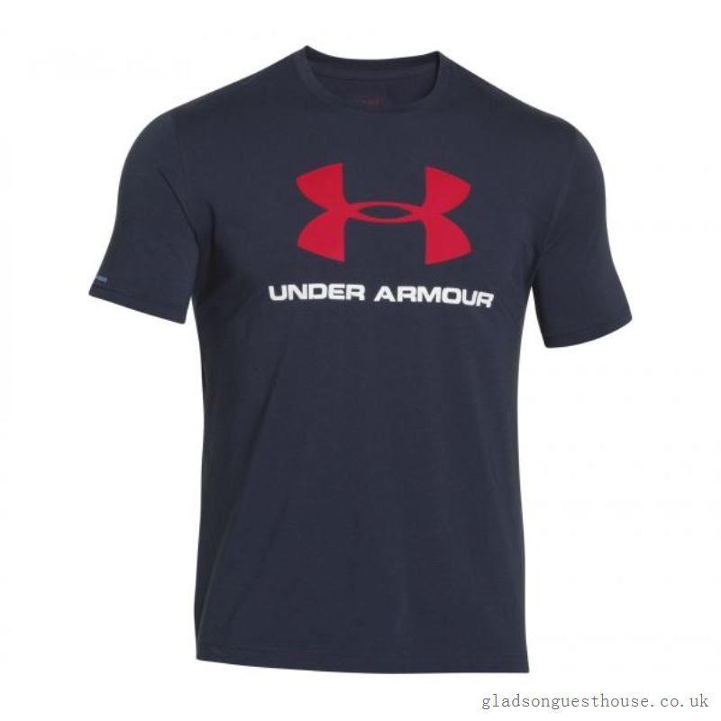 SS White On Red Cross Logo - Under Armour Sportstyle Logo SS Tee. Navy Red White. Sports Shirts