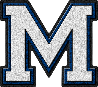 White and Blue M Logo - Presentation Alphabets: White & Royal Blue Varsity Letter M