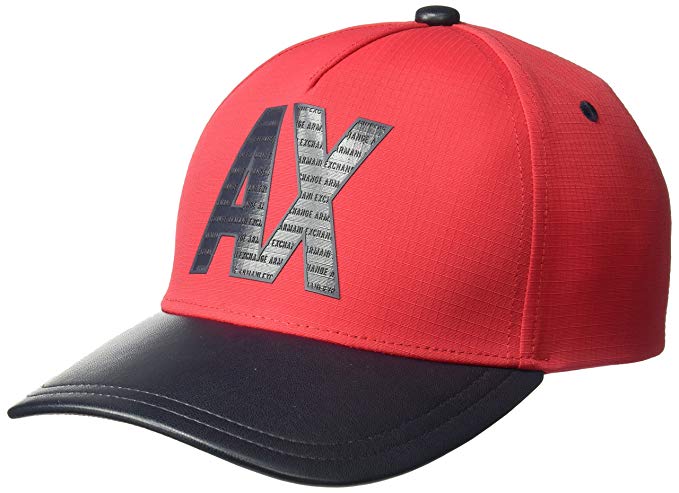 Red Navy Logo - Armani Exchange A. X Men's Wet Look Logo Cap Baseball, Absolute Red