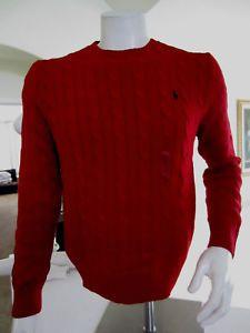 Red Navy Logo - NWT Mens Polo Ralph Lauren Crew Neck Cable Knit Cotton Red /Navy ...