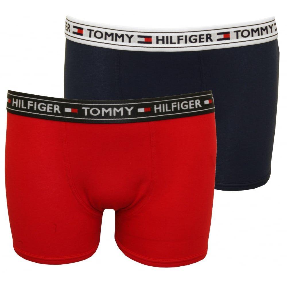 Red Navy Logo - Tommy Hilfiger 2 Pack Modern Logo Boys Boxer Trunks, Red Navy