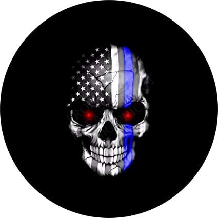 Electric Jeep Skull Logo - Skull Flag Blue Stripe Tire cover for Jeeps and RV