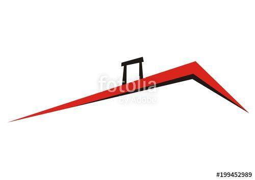 Black and Red Roof Logo - roof with smokestack, vector icon, red and black sketch